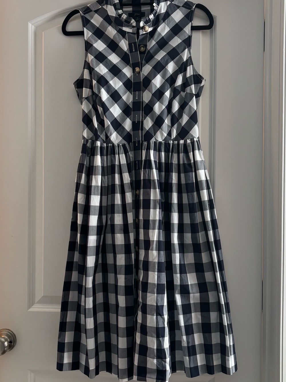 J. Crew Navy and White Gingham Sleeveless Button-Front Dress